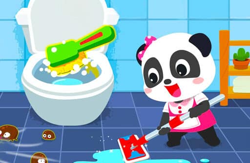 baby panda house cleaning