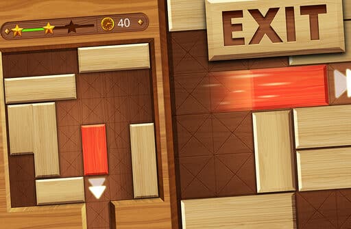 exit unblock red wood block