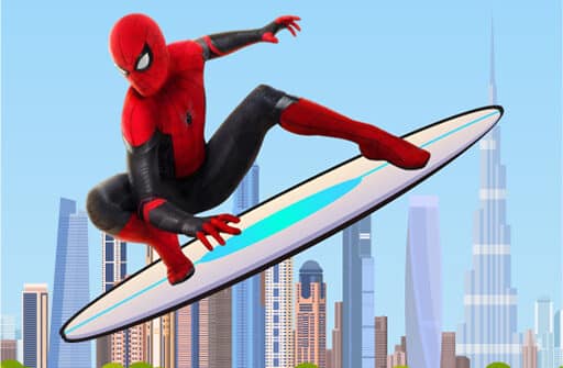 spiderman skateboarding